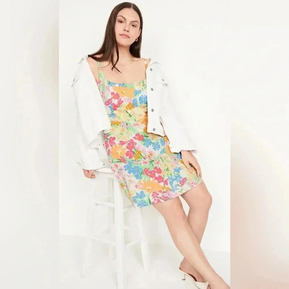 Old Navy Pink/Orange Floral Fit & Flare Cami Mini Dress - Picture 4 of 9